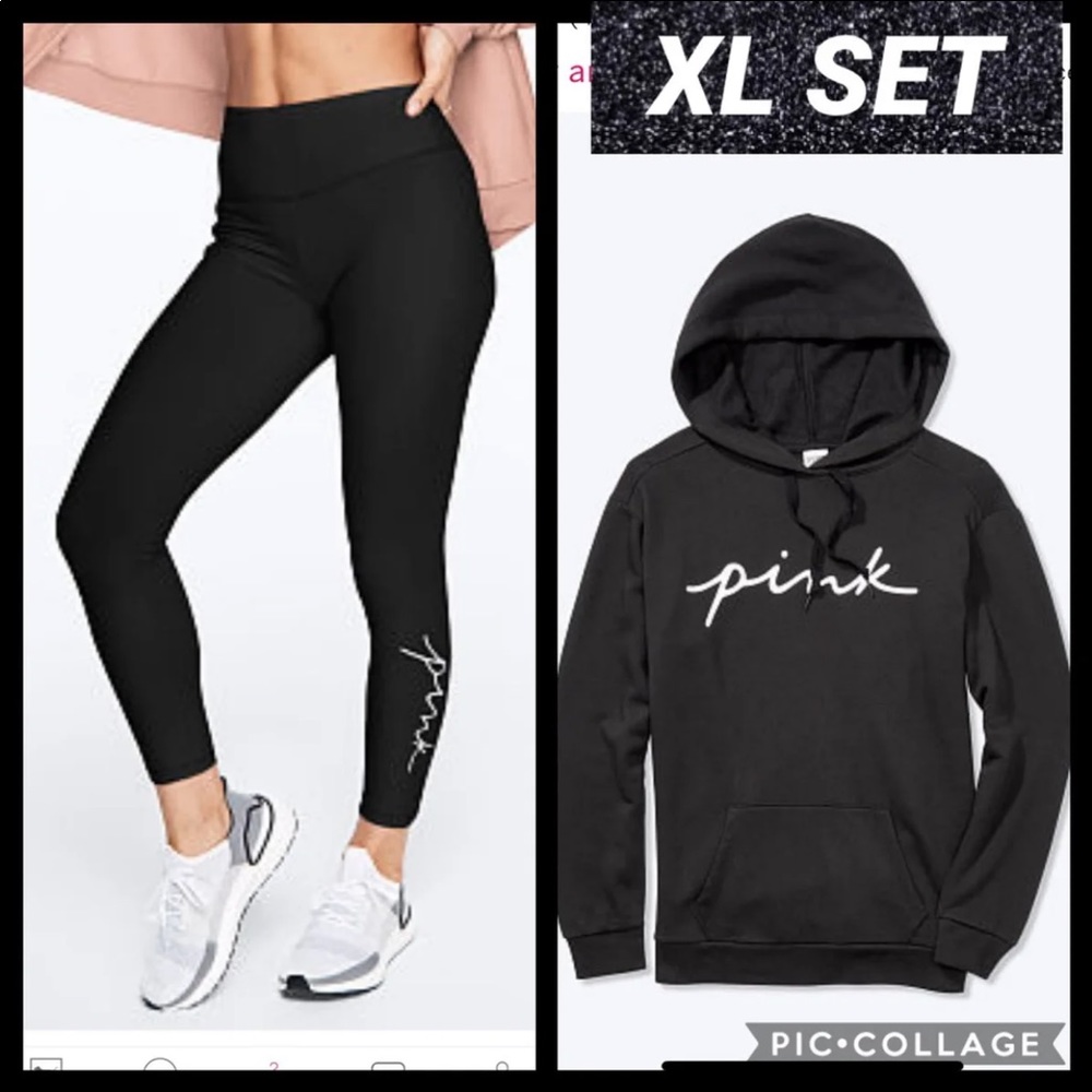 Vs pink high waist leggings fleece campus hoodie pure black script logo
